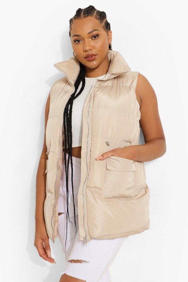 beige sleeveless jacket
