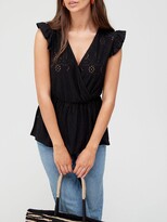 Thumbnail for your product : Very Wrap Peplum Broderie Top - Black
