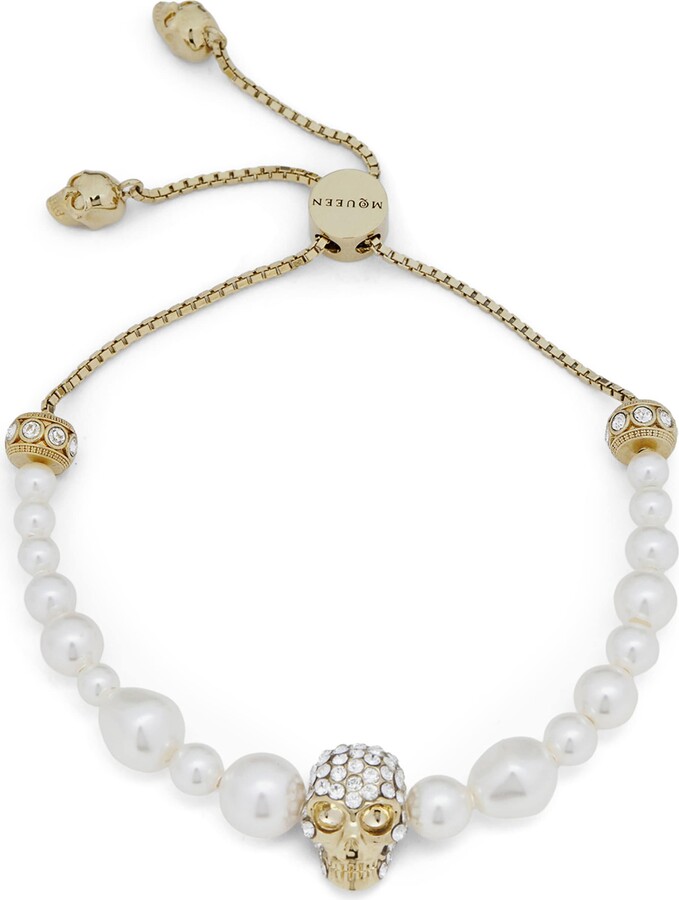 Alexander McQueen Faux Pearl and Skull Bracelet