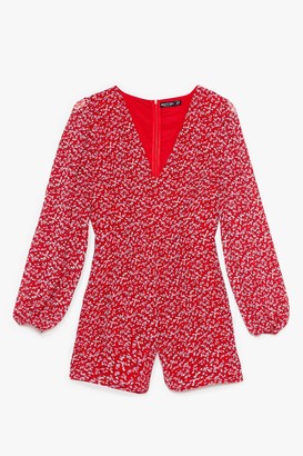 Nasty Gal Womens Floral Long Sleeve V Neck Playsuit - Red - 10
