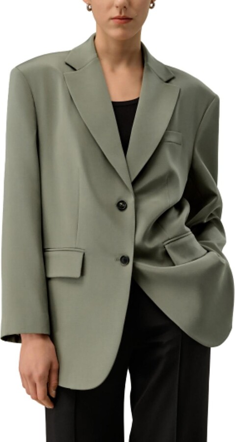 Lilysilk Oversized Padded-Shoulder Silk Blazer