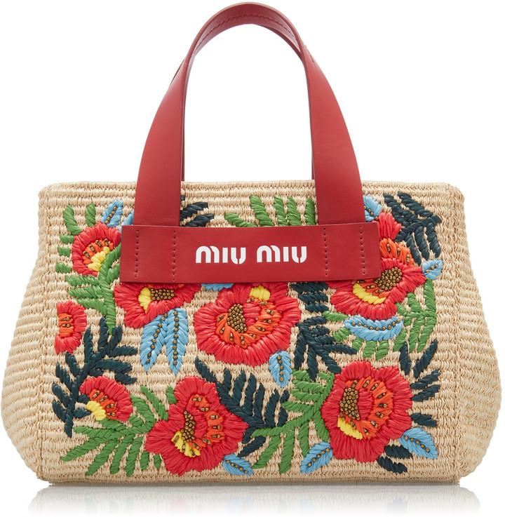 Miu Miu Embroidered Straw Tote - ShopStyle Bags