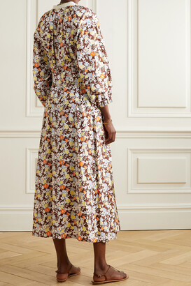 Tory Burch Grosgrain-trimmed Floral-print Cotton Midi Dress - Brown