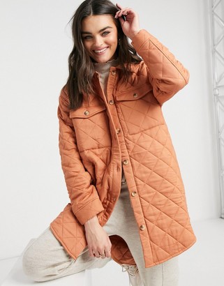 Y.A.S quilted longline jacket in orange - ShopStyle