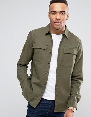 Pull&Bear Military Shirt With Double Pockets In Khaki
