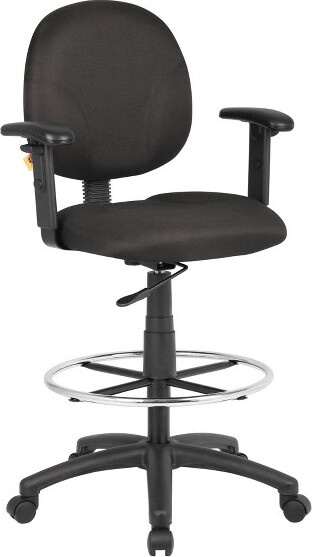 Boss Office Products DraftingStoolswithAdjustableArmsBlack-BossOfficeProducts:PneumaticLift,275lbCapacity,NylonBase