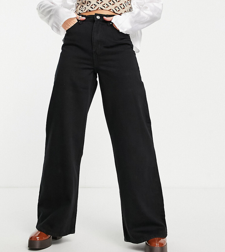Bershka Petite 90s super wide leg jeans in black - ShopStyle