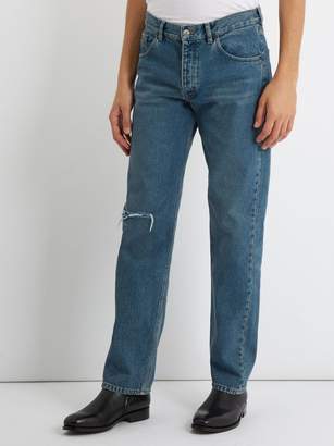 Balenciaga Archetype Distressed Straight Leg Jeans - Mens - Blue