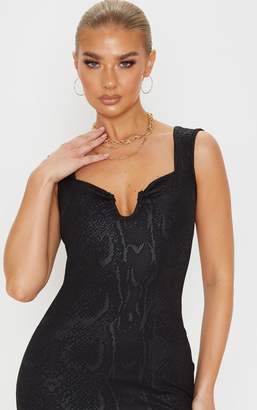 PrettyLittleThing Black Textured V Bar Sleeveless Bodycon Dress