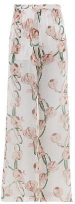 Adriana Degreas Aglio-print Silk Crepe De Chine Wide-leg Trousers - White Print