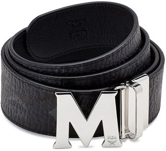 MCM Visetos Reversible Leather Belt, Black