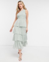 Thumbnail for your product : Anaya With Love Bridesmaid tulle one shoulder ruffle tiered midaxi dress in sage