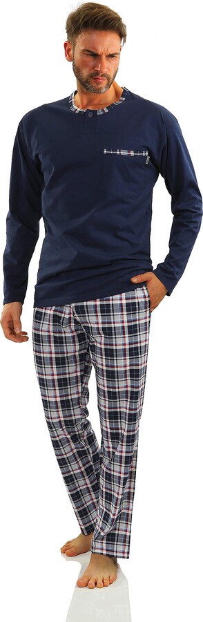 Pyjama Long Homme Boutonné Coton Bio ARTHUR "Big Carreaux" PLC - Marine