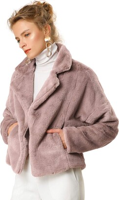 Allegra K Women S Cropped Fluffy Jacket, Mango Pink Fur Coat Womens
