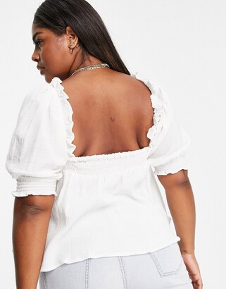 ASOS Curve DESIGN Curve natural crinkle square neck prairie sun top in ivory