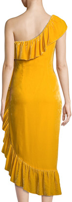 Mestiza New York Flamenco 1-Shoulder Velvet Ruffle Dress