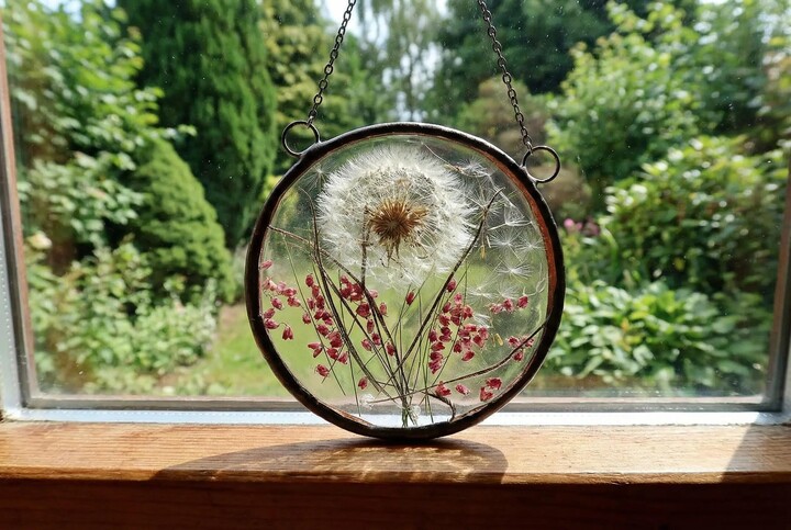 Etsy stained Glass Dandelion Suncatcher Pressed Flower Window Hanging
