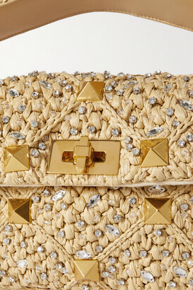 VALENTINO のポーチ♪★ ROMAN STUD ★【ラフィア】 Valentino Garavani Roman Stud Embellished Raffia Shoulder