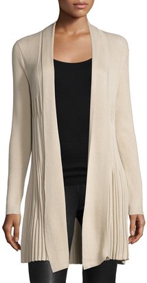 Neiman Marcus Pleated Long-Sleeve Open-Front Cardigan