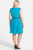 Thumbnail for your product : London Times Cap Sleeve Eyelet Jersey Fit & Flare Dress (Plus Size)