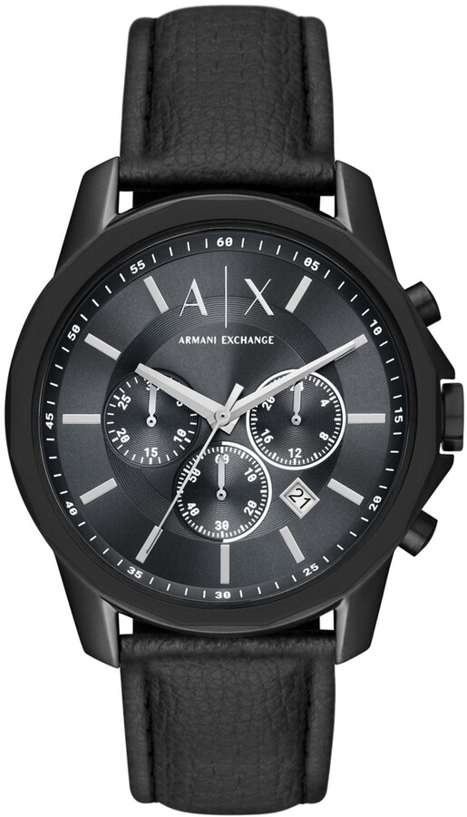 A X Armani Exchange Men's Chronograph Black Leather Strap Watch 44mm