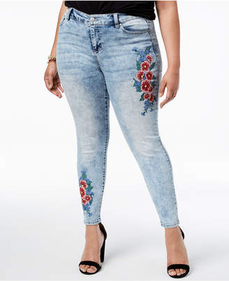 Celebrity Pink Trendy Plus Size Floral-Print Skinny Jeans