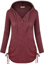 Thumbnail for your product : Cyanstyle Women's Long Sleeve Henley V-Neck Button Sweatshirt Tunic Hoodies Casual Pullover with Drawstring Pink Medium