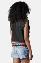 Thumbnail for your product : Topshop Moto Embroidered Faux Fur Lined Denim Vest