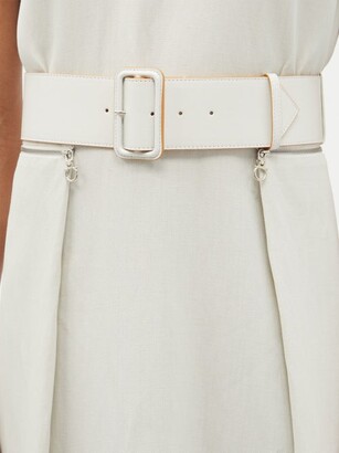 Ferragamo Zipped-pocket Belted Twill Dress - White