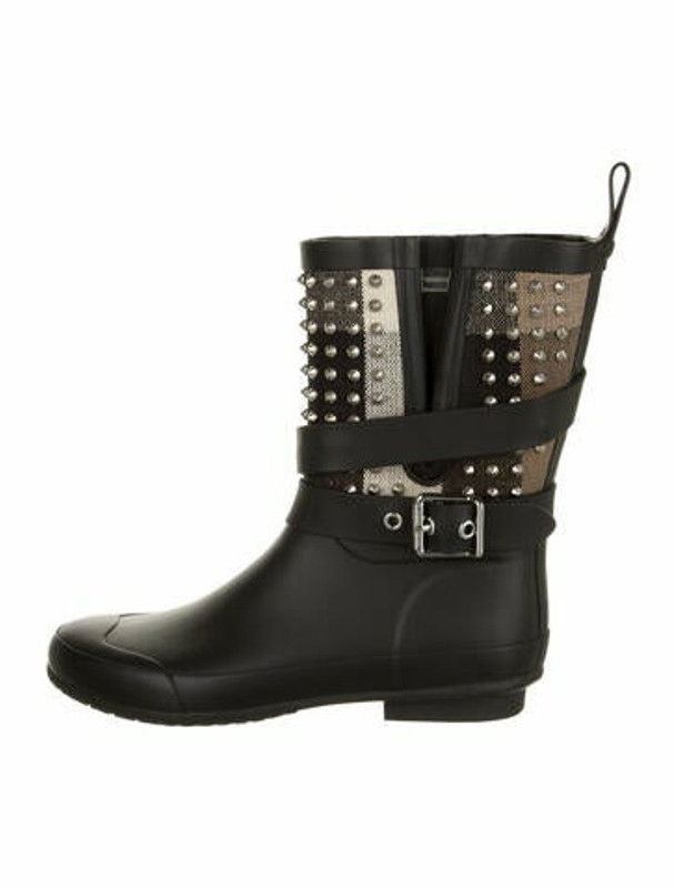 buckle and strap detail check rain boots