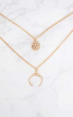 PrettyLittleThing Gold Coin Bull Horn Layered Necklace