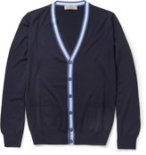Thumbnail for your product : Canali Stripe-Trimmed Fine-Knit Merino Wool Cardigan