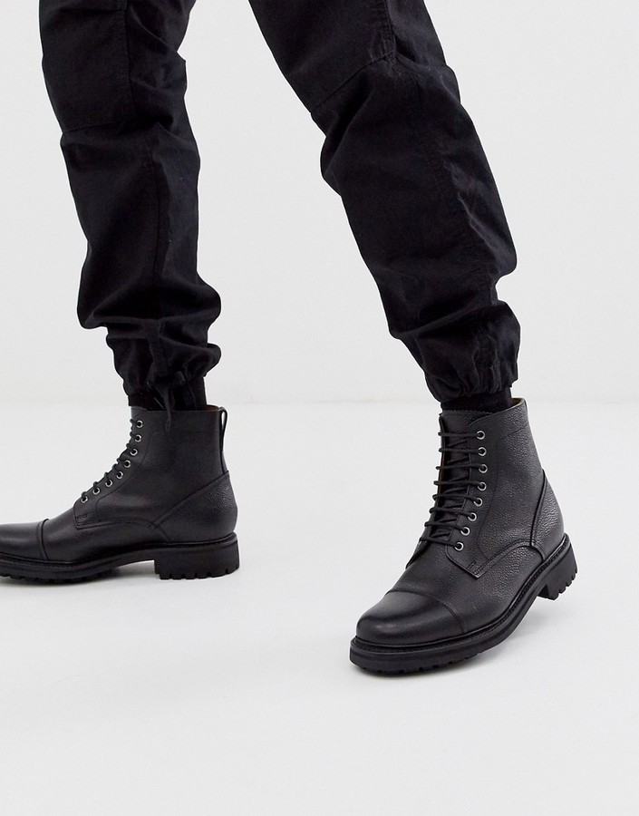 Grenson joseph toe cap boots in black leather ShopStyle