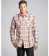 Thumbnail for your product : Just A Cheap Shirt burgundy and orange plaid cotton button front shirt