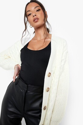 boohoo Cable Knit Contrast Sleeve Cardigan