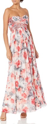 JS Boutique Women's Printed Strapless Gown with Beaded Trim