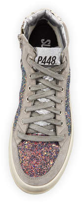 P448 Love Glittered High-Top Sneakers