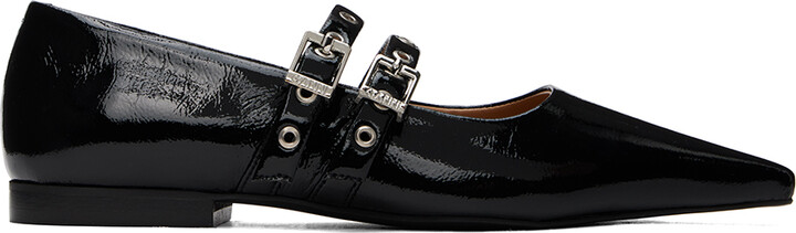 【GANNI】 EYELETS JEWEL BALLERINA BLACK Eyelets Jewel faux leather ballet flats in black - Ganni