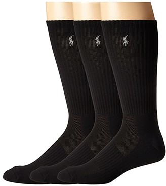Polo Ralph Lauren 3-Pack Tech Athletic Crew with Polo Player Embroidery (Black) Men's Crew Cut Socks Shoes