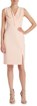 Adrianna Papell Sleeveless crepe shift dress with ruffle bust