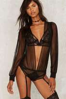 Thumbnail for your product : Factory Sheer Me Out Plunging Bodysuit