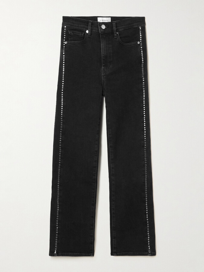 Frame Le Sleek Embellished Cropped High-rise Straight-leg Jeans - Black