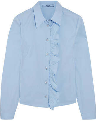 Prada Ruffled Cotton-blend Poplin Shirt - Sky blue