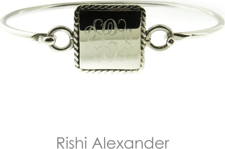 Etsy Monogrammed 925 Sterling Silver Rope Edge Square Hinged Cuff Bracelets