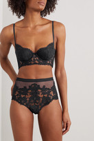 Thumbnail for your product : La Perla Lawinia Rose Leavers Lace And Tulle Briefs - Gray
