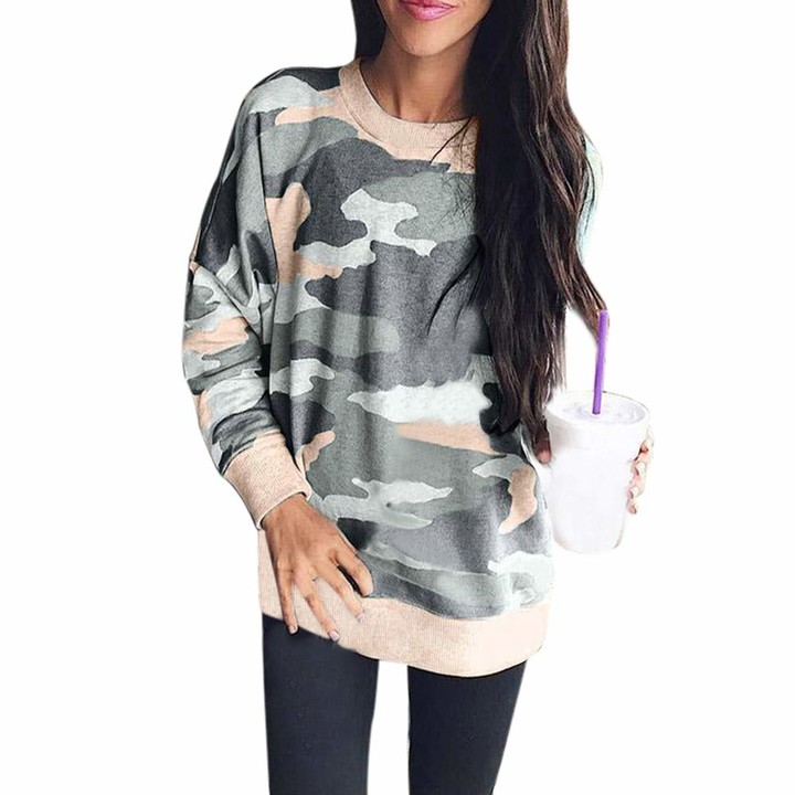 S-Fly Women Camo Print Long Sleeve Fashion Crop Hoodie Pullover Sweatshirt 