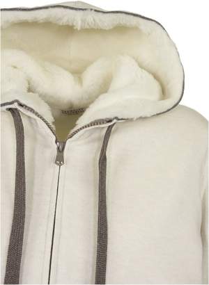 Brunello Cucinelli Stretch Cotton Lightweight French Terry Reversible Sweatshirt With Dazzling Embroidery Detail Ivory