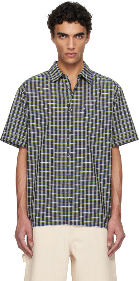 A.P.C. Green & Navy Ross Short-Sleeve Shirt