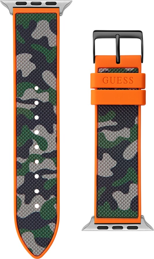Guess Men's Black Nylon on White Silicone band compatible with Apple 42mm, 43mm, 44mm watch