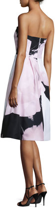 Nicholas Strapless Paint-Floral Ball Dress, Black